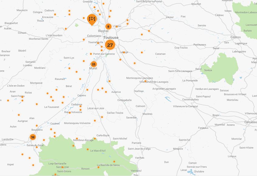 Carte de la zone d'intervention de DÉFI Services et Travaux